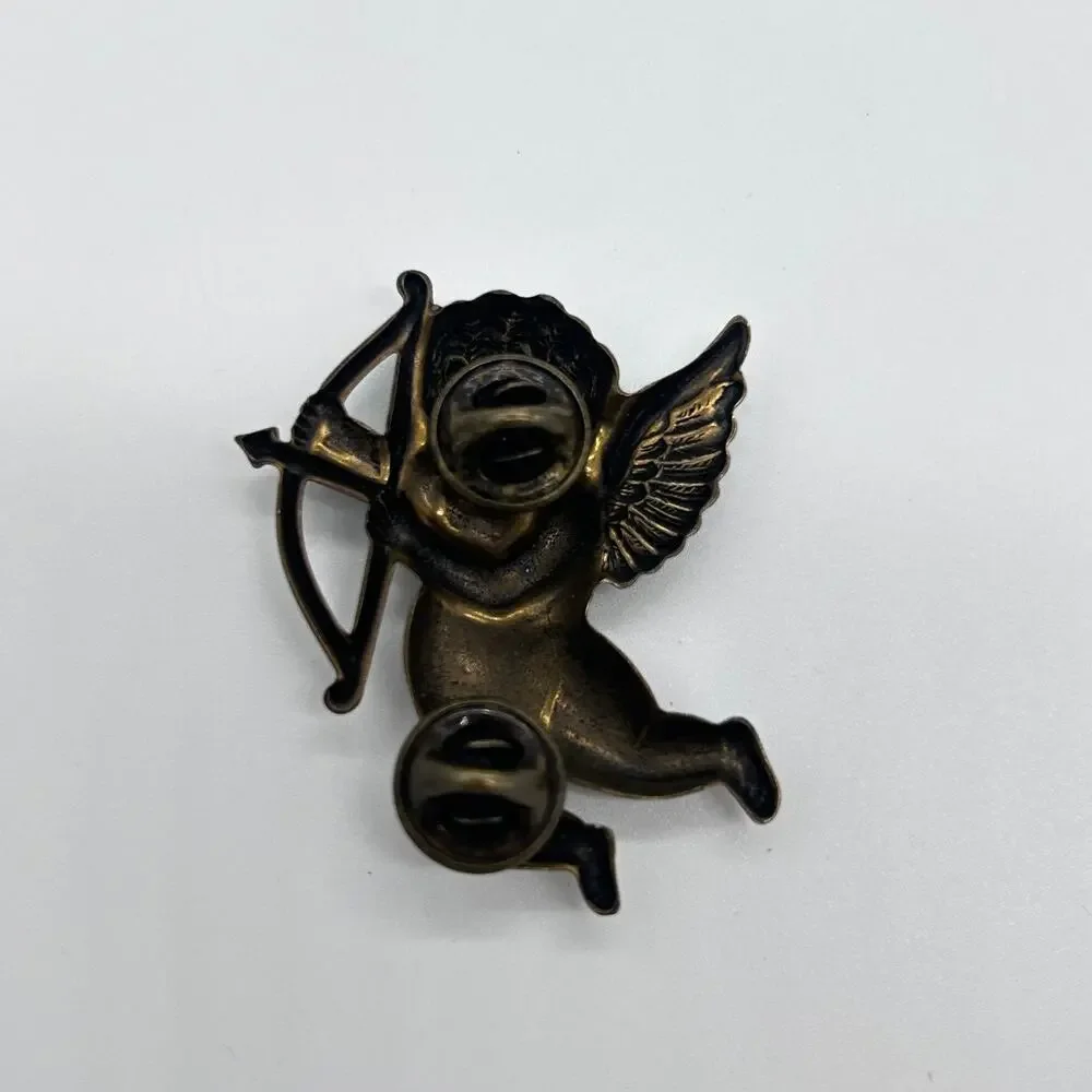 Cherub Pin Brooch Cupid Bow & Arrow Angel Costume Jewelry Romantic Bronze Tone